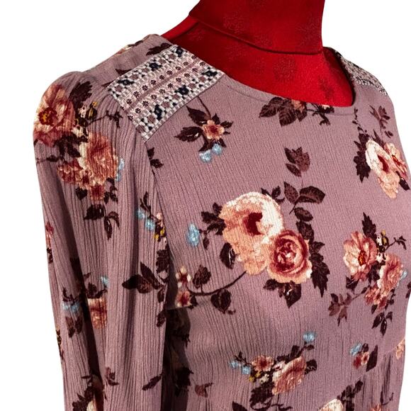 Knox Rose size XS pink floral blouse long sleeve peasant prairie top casual Boho - Picture 4 of 9